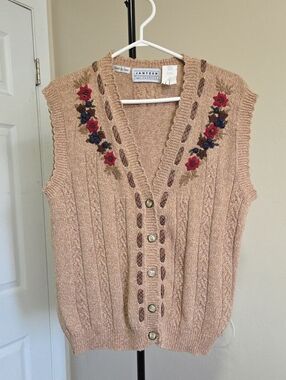Jantzen Cotton Blend Women's Embroidered Cable Knit Sweater Vest - Blush